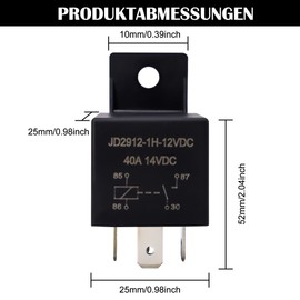 HISports JD2912-1H-12VDC Car Relay 12V 40A 4-Pin Car Relay SPST for Car, Truck, Boat, Van, Motorcycle, Switch Relay, Toggle Relay, Pack of 5