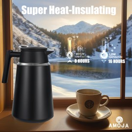 Thermos Flask 1.5 L, 304 Stainless Steel Double-Walled Vacuum Insulation, Coffee Pot Thermo, Insulated Jug, 8 Hours Heat/16 Hours Cold (Black, 1.5 L)