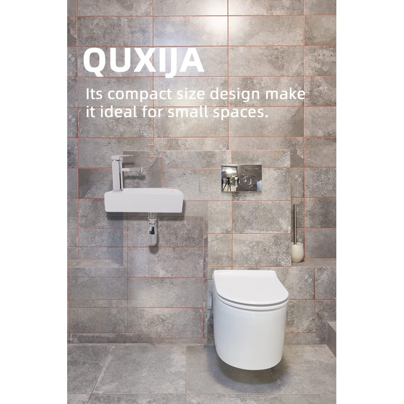 QUXIJA Ceramic Liberty Wall Mount Sink, Rectangle Small Bathroom Sink,Classic