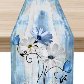 Spring Daisy Table Runner, Farmhouse Seasonal Summer Flower Retro Country Table Center Decor for Home Kitchen Dining Patio Holiday Party Indoor Outdoor Table Decorations, 13"x108" Inch
