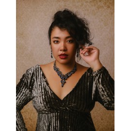 MINACHI Medieval Vintage Bridal Rhinestone Crystal Necklace, Navy Tone, Bonus Earrings, Royal Temperament Holidays Christmas Wedding Prom Jewelry for Women, Medium, Alloy Steel, No Gemstone