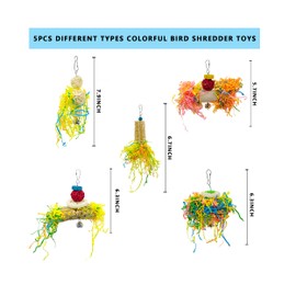 Panda Bros 5 Pcs Bird Parrots Shredding Toys - Chewing, Foraging, Hanging Toys for Parrots, Lovebirds, Cockatiels, Conures, African Grey - Safe & Durable Bird Accessories