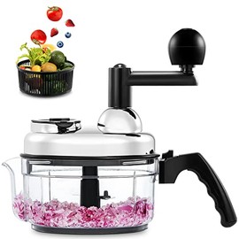 Geedel Hand Food Chopper, Vegetable Quick Chopper Manual Food Processor, Easy To Clean Food Dicer Mincer Mixer Blender, Rotary Onion Chopper for Garlic, Salad, Salsa, Nuts, Meat, Fruit, Ice, etc