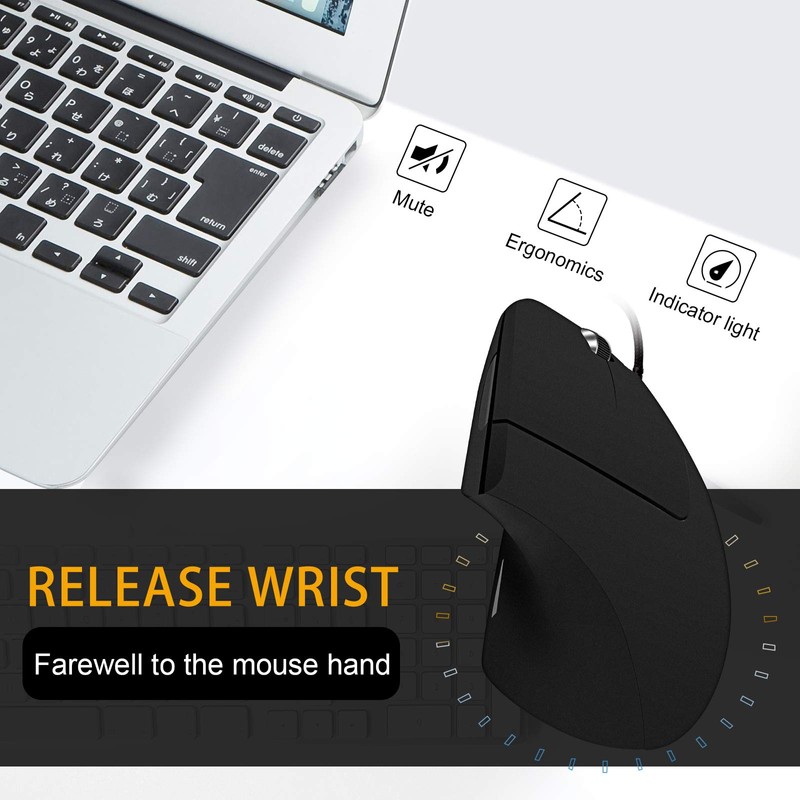 shoplease Wired Vertical Mouse, Optical Ergonomic Mouse With 4 Adjustable