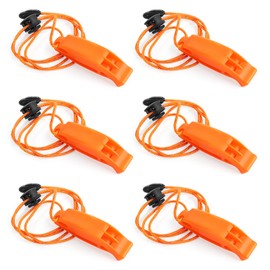 Dirvcp ‌6 Pack Loud Emergency Survival Whistles with Reflective Adjustable Lanyard Dual Frequency for Hiking Camping Kayaking Life Jacket Water Sports Orange