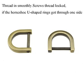 Hahiyo D-Rings with Screw Shackle Horseshoe U Shape Key Ring 9.2mm Inner Width Purse Holder Screw in Smoothly Both Sides Line up Easy Adjust Not Pop for 3/8 Inch Strap Bag Zinc Alloy Bronze 6pcs