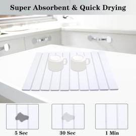 DOUBFIVSY Large Stone Dish Drying Mat for Kitchen Counter, 24"×16" Collapsible Kitchen Dish Drying Mat, Absorbent Diatomaceous Earth Bath Mat Quick Dry for Dishes Bottles Cups (White, 24" x 16")