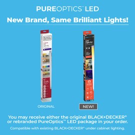 PureOptics LED Professional Push Wire® Under Cabinet Light Bar, Add-on, Plug-in or Hardwire Compatible, Adjustable White and RGB LED, for Kitchen, Utility Light, Closets, Garage, Pantry, (1) 18" Bar