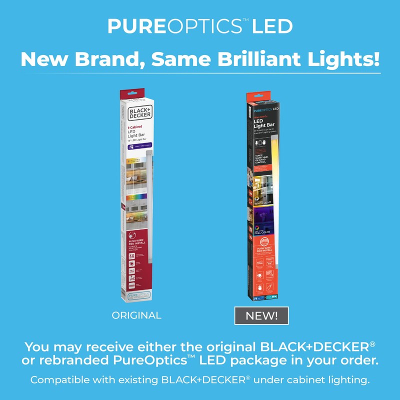 PureOptics LED Professional Push Wire® Under Cabinet Light Bar, Add-on,