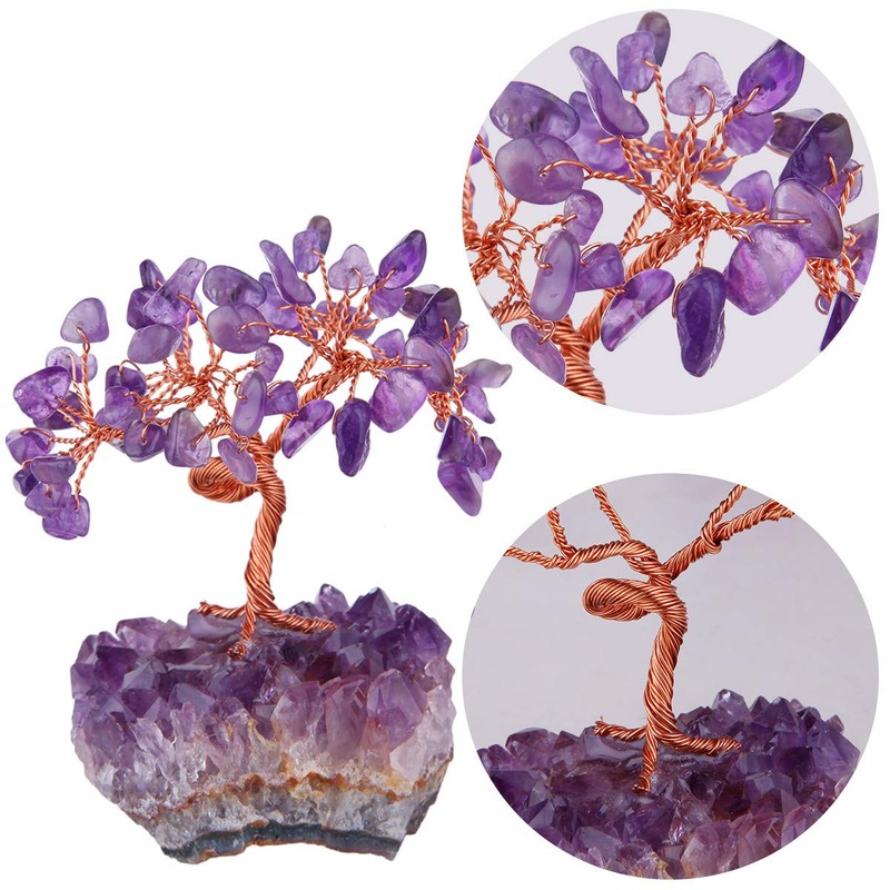 Mookaitedecor Amethyst Crystal Tree with electroplated colourful quartz base and