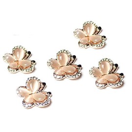 5pcs Rose Gold Butterfly Flat Back Diamante Crystal Rhinestone and Pearl Embellishment Decoration