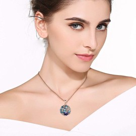 EVEVIC Austrian Crystals Round Disc Pendant Necklaces for Women Fashion 14K Gold Plated Hypoallergenic Dainty Jewelry (Purple Main Crystal/Rose Gold-tone)