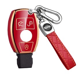 HIBEYO Smart Car Key Case Fits Mercedes Protective Key Case TPU Fits Benz Class A B C E G S R Class CLA GLA CLK GLC GLE GLS SL SLK Key Ring Key Box Red