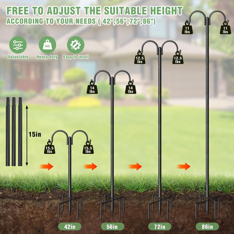 Double Shepherds Hooks for Outdoor, Heavy Duty Bird Feeder Pole