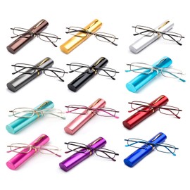 Compact Unisex Spring Temple Reading Glasses w/Pocket Clip Aluminum Case 12