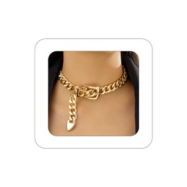 Cuban Link Chain Necklace Punk Belt Buckle Shaped Chunky Choker Necklace Statement Thick Chain Necklace Jewelry Gifts for Women Men