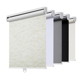 Cordless Roller Shades Blackout Blinds for Windows Room Darkening Rolled Up Shades with Spring System, UV Protection Natural Linen Fabric Window Shades Door Blinds for Home（30" W x 72" H, Linen Cream