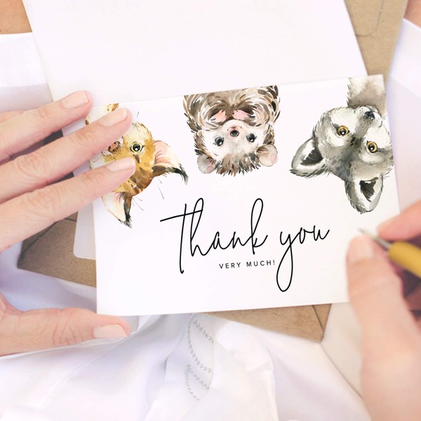 Bliss Collections Thank You Cards with Envelopes - 25 Tented 4x6 Woodland Animal Cards on Heavyweight Uncoated Card Stock for Baby Showers and Birthday Parties - Made in The USA