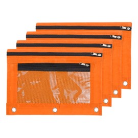 PATIKIL Pencil Pouch for 3 Rings Binder, 4 Pack Oxford Cloth Mesh Zipper Binder Pouch Pencil Case for Office Home, Orange