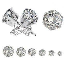 Earrings Silver Set, Yohong Stainless Steel Stud Earrings 6 Pairs for Men and Women, Elegant Fashion Shiny Cubic Zirconia Stone Earrings (3mm-8mm), Anti-Allergy/Waterproof, Suitable for All Ages
