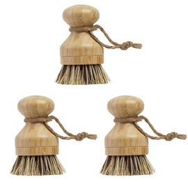 Pack of 3 Bamboo Palm Brush, Dish Brush Made of Bamboo, Sustainable Dish Brush, Round Kitchen Brush, Dishwashing Brush, Palm Washing Up Brush for Cleaning Pots, Pans, Plates and Cutlery