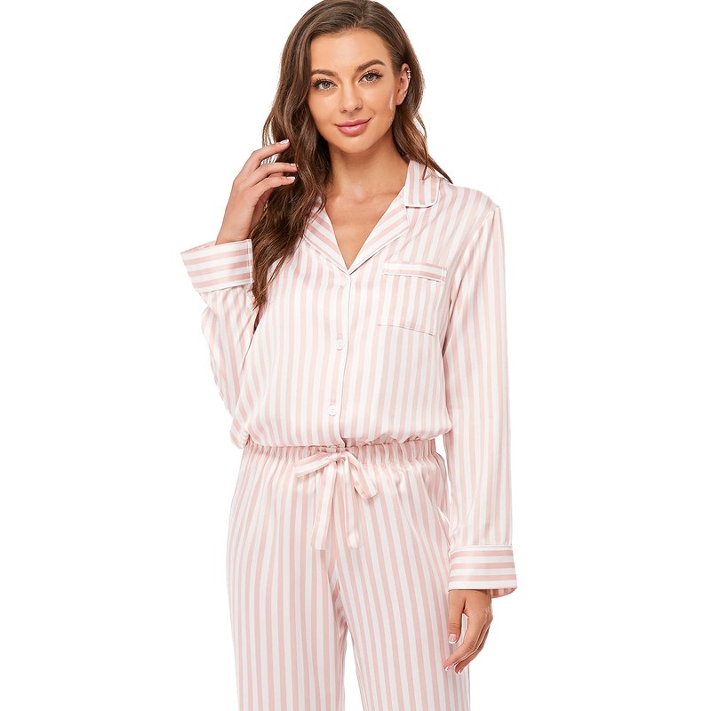 Serenedelicacy Serenedelicacy Women's Satin Pajama Set Long Sleeve Button Down