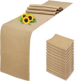 12 Pack 12 x 90 Inch Natural Burlap Table Runners,Rustic Jute Table Runner and Placemats Bulk for Western Wedding Table Decorations,Farmhouse Style Party,Holiday,Kitchen Table Decor