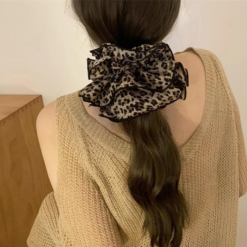 2 PACK Leopard Print Oversized Scrunchies, Large Lace Scrunchies for
