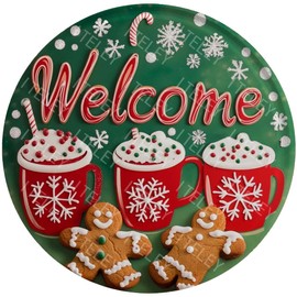 ITELEY Round Metal Sign Welcome Christmas Metal Tin Sign Retro Vintage for Wreath Winter Home Yard Garden Bar Cafe Decor 8 Inch