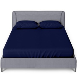 GC GAVENO CAVAILIA Fitted Sheet Single Bed | 10" (25cm) Deep Bedding Bottom Sheet with Elastic Corner | Polycotton Bed Sheet 90 x 190 Cm | Navy