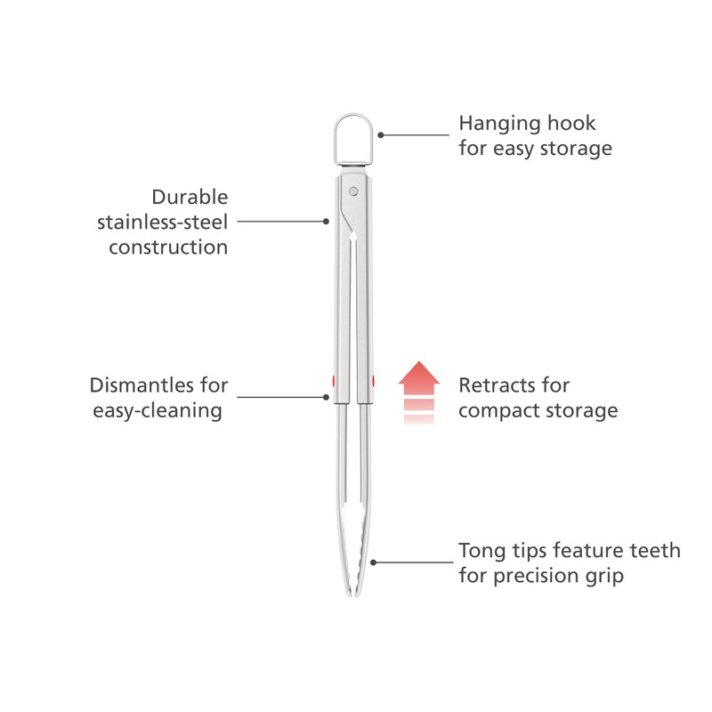 Joseph Joseph GrillOut Stainless Steel BBQ Tongs, Precision Grip, Retractable