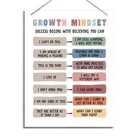 Growth Mindset Sign, Success Begin's With Believing You Can, Decorative Hanging Wood Plaque for Wall, Educational Wall Decor, Classroom Decor, Office Decor, Inspirational Decor, Counseling Room Decor