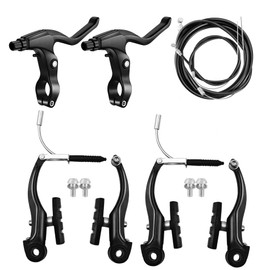 Hmfmdy Bicycle Brake Kit Brake Kit for Most Bikes, Mountain Bikes, Universal MTB Hybrid Front and Rear Brake Caliper Cable Levers Set - Black