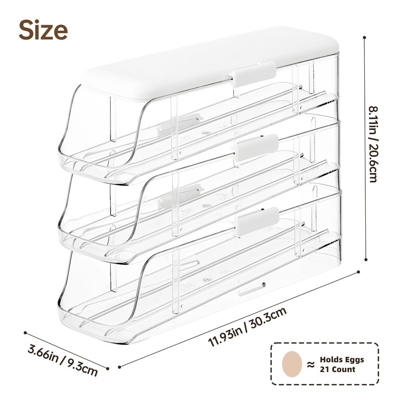 PAVSTINE 3-Tier Auto Rolling Egg Holder with Lid for Fridge,