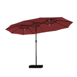 PHI VILLA 15ft Patio Umbrella Double-Sided Outdoor Market Extra Large Umbrella with Crank, Umbrella Base Included (Dark Red)