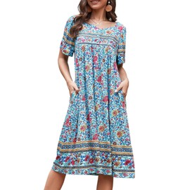 CRIPOM Mumu House Dresses for Women Moomoo Plus size Nightgowns for Women Elderly Short Sleeve Patio Dresses with Pockets House Coats Grandma Nightgowns Cotton Pajamas Small Green Flower XXL