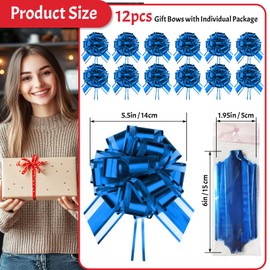 Yokodaza 12Pcs Dark Blue Gift Bows Pull Bows for Gift Wrapping, Large Ribbon Bows for Bouquet Christmas Wedding Present Decorations