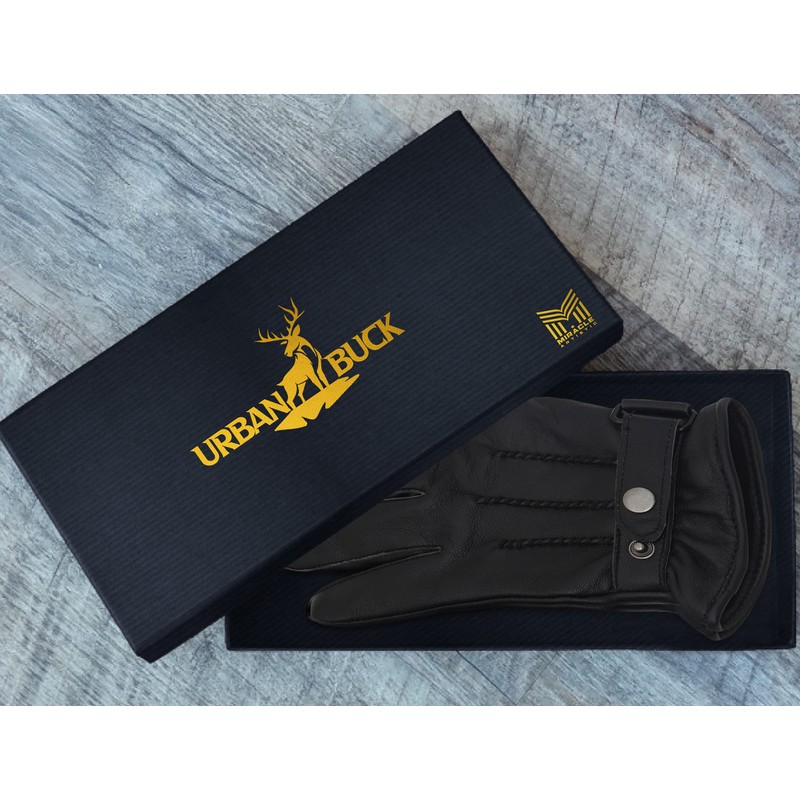 URBAN BUCK Mens Real Leather Motorcycle Ridding Warm Touchscreen Button