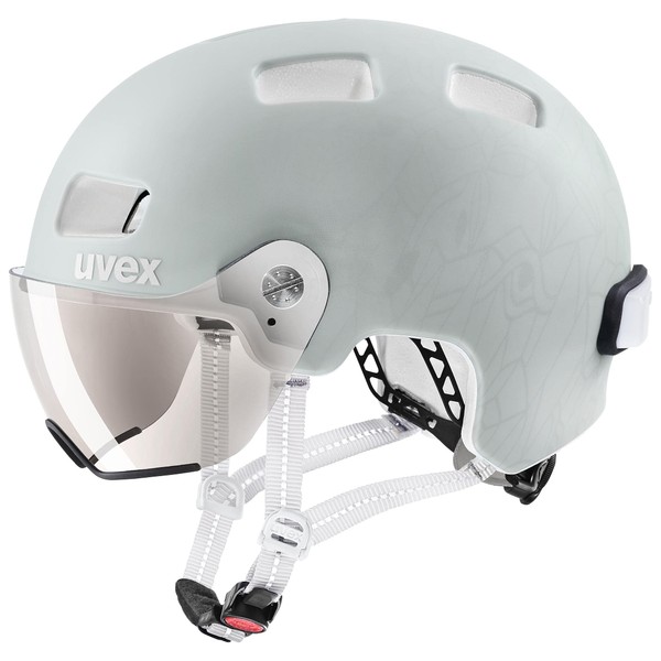 uvex Rush Visor - Lightweight City Helmet for Men and Women - with Visor - LED Lighting Included - Papyrus - Matt Grey - 55-58 cm
