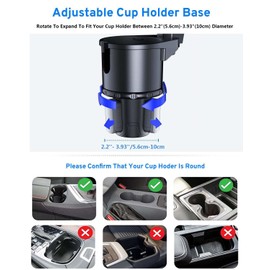 Car Cup Holder Phone Mount, NATGIC Car Drink Holder Upgraded 3-in-1 Car Organizer & Cup Holder Expander 2 Cup Holders for all Purpose Car Cup Holders and Car Interior Organizer (Black - Large Size)