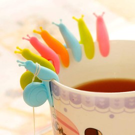 AKOAK 10 Pieces Lovely Snail-Shaped Silicone Tea Bag Hanging, Candy Colored Tea Cup Distinguishing Mark, Ideal for Family Gatherings and Offices