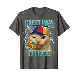 Greetings Huzz Funny Silly Cat Meme Teens Boys Girls Graphic T-Shirt