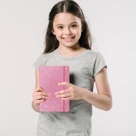Yonavita Pink Glitter Notebook, 8.4"x 5.7", 200 Lined Pages, No Peeling Sparkle Journal for Girls, A5 Diary with Hardcover for Writing, Gift for Teen, Kids, Women