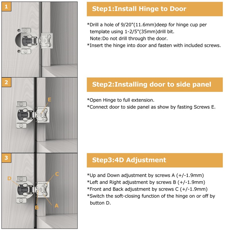 Furniware 50 Pieces 1/4" Small Overlay Concealed Face Frame Hinges,