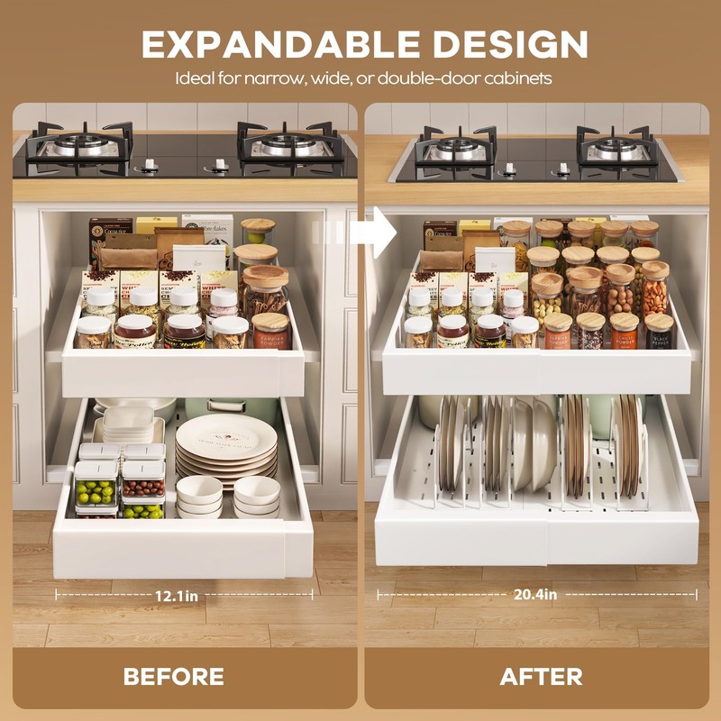 Seinloes 2 Pack Pull out Cabinet Organizer 21"Deep With Raising
