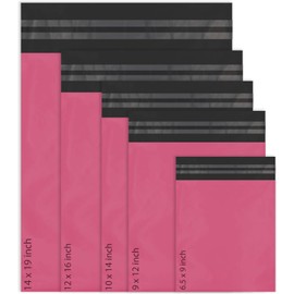 50 Mixed Poly Self Seal Mailing Bags, 5 Sizes, 10 Each, Red Ember, Small to Large Mailing Bags Mailing Bags (Pink)