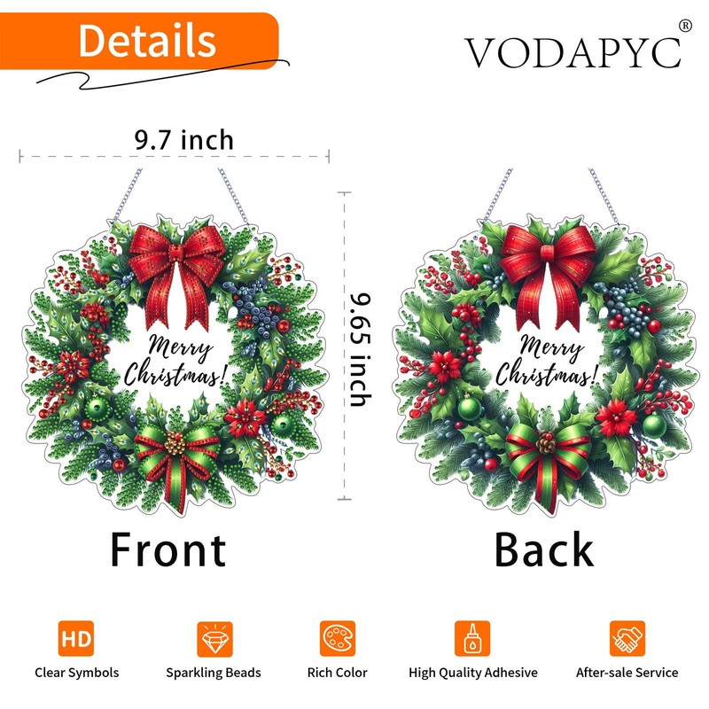 VODAPYC Christmas Wreath Diamond Art Hanging Kit for Adults, DIY