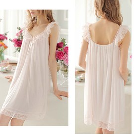 Women's Sleepwear Lace Nightdress Victorian Vintage Nightgown Loungewear Pajamas (Pink, Large)