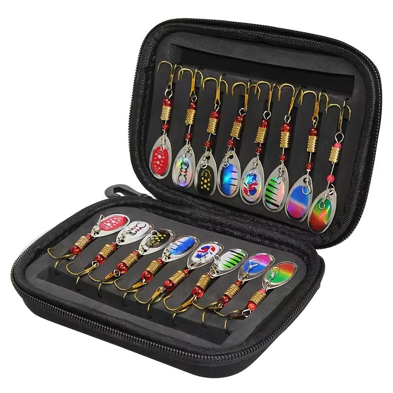 16-Piece Metal Spinner Fishing Lure Set with Portable Storage Bag