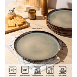 theterra Dinner Plates Set of 6, 10.5 Inch Ceramic Dinner Plates, Stoneware Dinnerware for Kitchen, Oven & Microwave & Dishwasher Safe, Coca Mocha